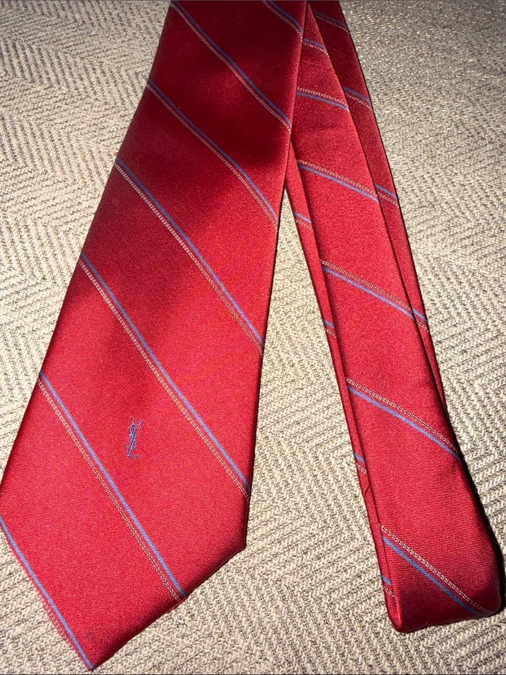 Yves Saint Laurent Vintage Striped Red Tie